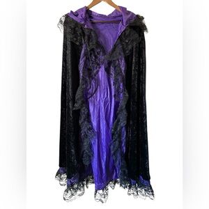 Hooded deluxe black velvet and purple cosplay costume cloak or cape all sizes